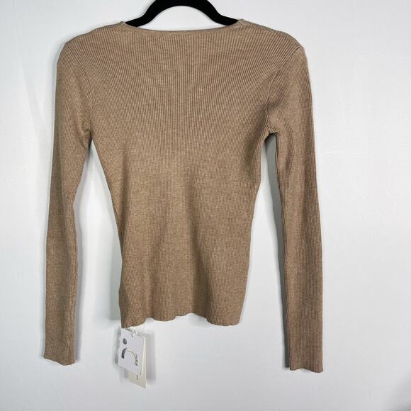 New Commense XSmall Light Khaki Brown Clouds Ribbed V Neck Sweater Pullover Knit - Picture 2 of 11